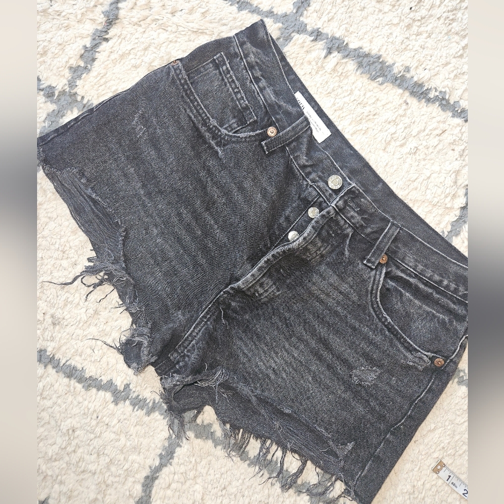 Zara Black Distressed Denim Jean Shorts